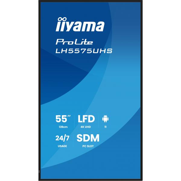 iiyama LH5575UHS-B2AG visualizzatore di messaggi Pannello piatto per segnaletica digitale 138,7 cm (54.6") LCD Wi-Fi 500 cd/m 4K Ultra HD Nero Processore integrato Android 11 24/7 [LH5575UHS-B2AG]