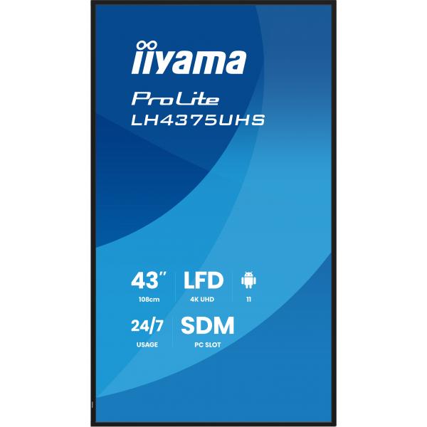 iiyama LH4375UHS-B2AG visualizzatore di messaggi Pannello piatto per segnaletica digitale 108 cm (42.5") LCD Wi-Fi 500 cd/m 4K Ultra HD Nero Processore integrato Android 11 24/7 [LH4375UHS-B2AG]