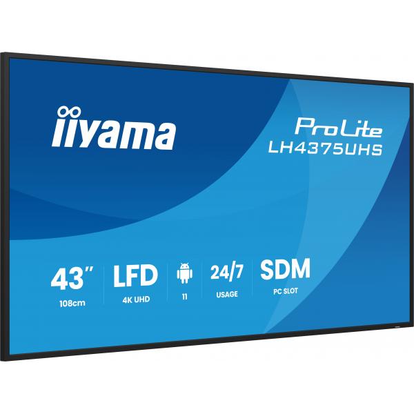 iiyama LH4375UHS-B2AG visualizzatore di messaggi Pannello piatto per segnaletica digitale 108 cm (42.5") LCD Wi-Fi 500 cd/m 4K Ultra HD Nero Processore integrato Android 11 24/7 [LH4375UHS-B2AG]