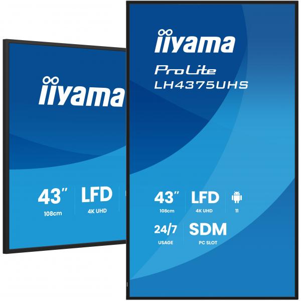 iiyama LH4375UHS-B2AG visualizzatore di messaggi Pannello piatto per segnaletica digitale 108 cm (42.5") LCD Wi-Fi 500 cd/m 4K Ultra HD Nero Processore integrato Android 11 24/7 [LH4375UHS-B2AG]