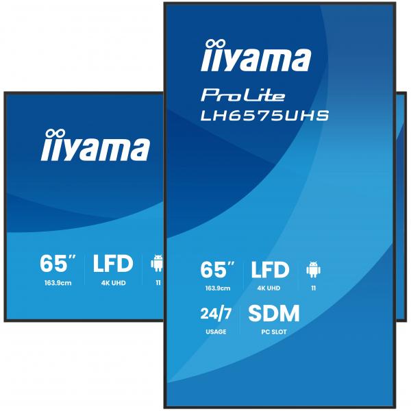 iiyama LH6575UHS-B2AG visualizzatore di messaggi Pannello piatto per segnaletica digitale 163,8 cm (64.5") LCD Wi-Fi 500 cd/m 4K Ultra HD Nero Processore integrato Android 11 24/7 [LH6575UHS-B2AG]