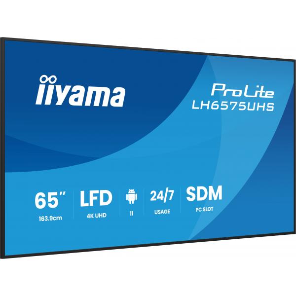 iiyama LH6575UHS-B2AG visualizzatore di messaggi Pannello piatto per segnaletica digitale 163,8 cm (64.5") LCD Wi-Fi 500 cd/m 4K Ultra HD Nero Processore integrato Android 11 24/7 [LH6575UHS-B2AG]