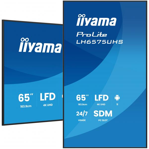 iiyama LH6575UHS-B2AG visualizzatore di messaggi Pannello piatto per segnaletica digitale 163,8 cm (64.5") LCD Wi-Fi 500 cd/m 4K Ultra HD Nero Processore integrato Android 11 24/7 [LH6575UHS-B2AG]