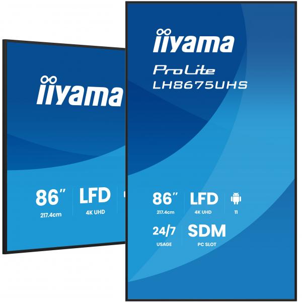iiyama LH8675UHS-B2AG visualizzatore di messaggi Pannello piatto per segnaletica digitale 2,17 m (85.6") LCD Wi-Fi 500 cd/m 4K Ultra HD Nero Processore integrato Android 11 24/7 [LH8675UHS-B2AG]