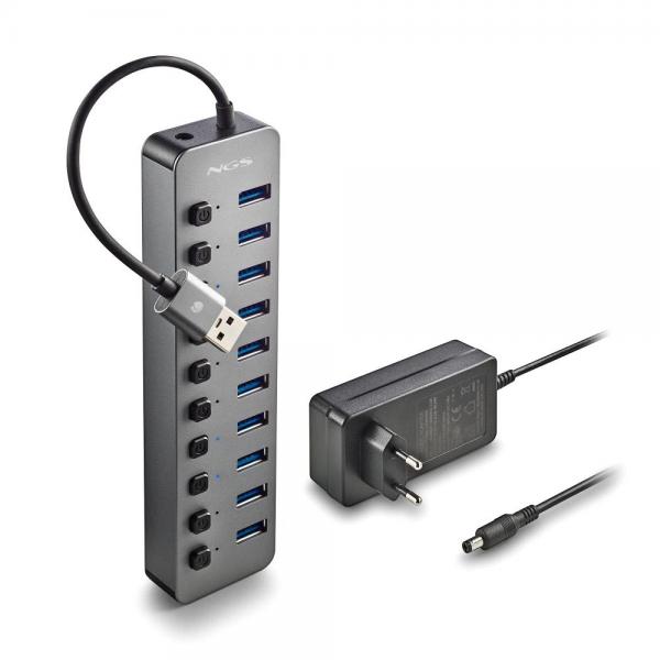 NGS IHUB 10: Hub 10 porte USB 3.0. Velocit di trasferimento dati a 5Gbps. Lunghezza del cavo: 180 m [IHUB10]