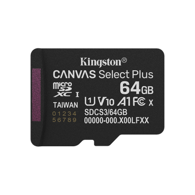 KINGSTON MICRO SDHC 64GB CANVAS SELECT 80R CL10 UHS-I CON ADATTATORE SD [SDCS3/64GB]