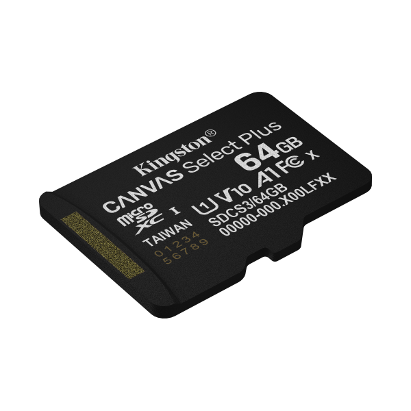 KINGSTON MICRO SDHC 64GB CANVAS SELECT 80R CL10 UHS-I CON ADATTATORE SD [SDCS3/64GB]