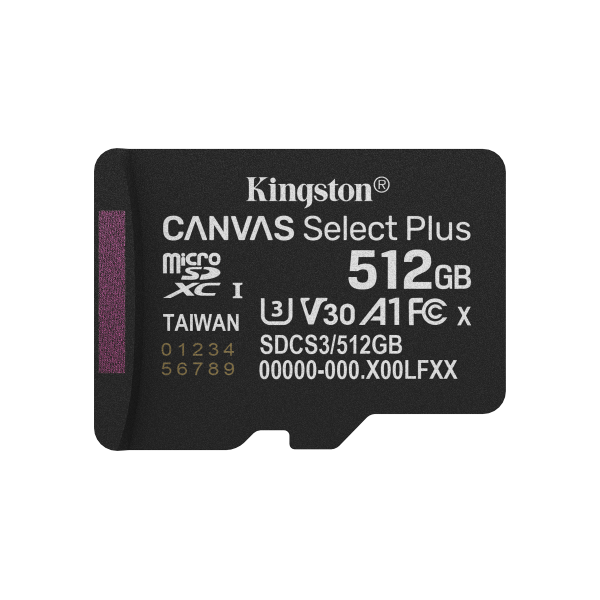 KINGSTON MICRO SDXC 512GB CANVAS SELECT PLUS GEN3 150MB CARD CON ADATTATORE [SDCS3/512GB]