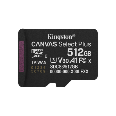 KINGSTON MICRO SDXC 512GB CANVAS SELECT PLUS GEN3 150MB CARD CON ADATTATORE [SDCS3/512GB]