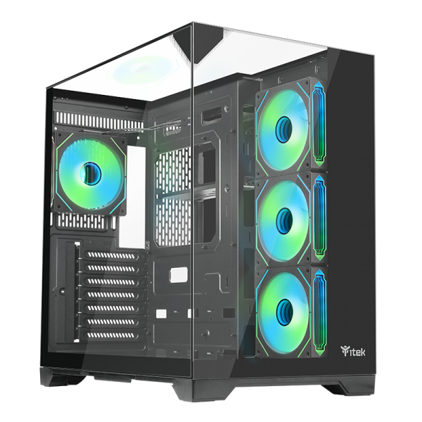 ITEK CASE DARK CAVE PANO - GAMING TOWER, ATX, 4X12CM ARGB FAN, 2XUSB3, TYPE-C, TEMP GLASS TOP, SID [ITGCADCPAB]