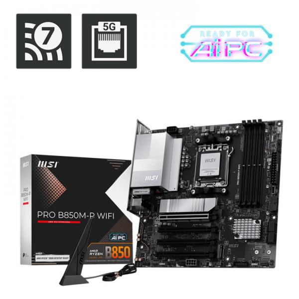MSI MB B850M-P WIFI,B850,AM5,4DDR5,1PCI-Ex16,3PCI-Ex1,3M.2,4SATA3,3USB10G(1A+2C),6USB5G(6A) [PRO B850M-P WIFI]