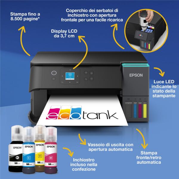 EPSON MULTIFUNZIONE INK A4 COLORE, ECOTANK ET-2950, 33PPM, FRONTE/RETRO, USB/LAN/WIFI, 3 IN 1 [C11CL41404]