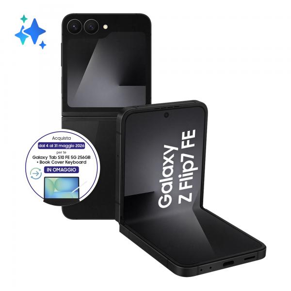 Samsung Galaxy Z Flip7 FE Smartphone AI, RAM 8GB, 128GB, Display 3,4" Super AMOLED/6,7" Dynamic AMOLED 2X, Fotocamera 50MP, Black [SM-F761BZKGEUE]