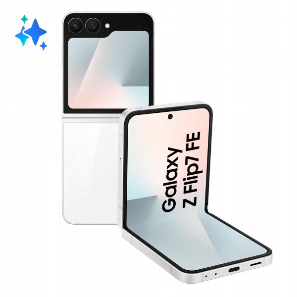 Samsung Galaxy Z Flip7 FE Smartphone AI, RAM 8GB, 256GB, Display 3,4" Super AMOLED/6,7" Dynamic AMOLED 2X, Fotocamera 50MP, White [SM-F761BZWHEUE]