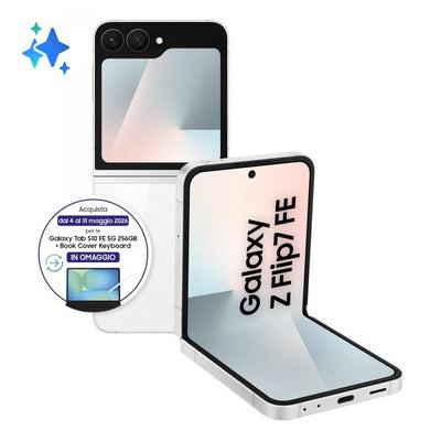 Samsung Galaxy Z Flip7 FE Smartphone AI, RAM 8GB, 256GB, Display 3,4" Super AMOLED/6,7" Dynamic AMOLED 2X, Fotocamera 50MP, White [SM-F761BZWHEUE]