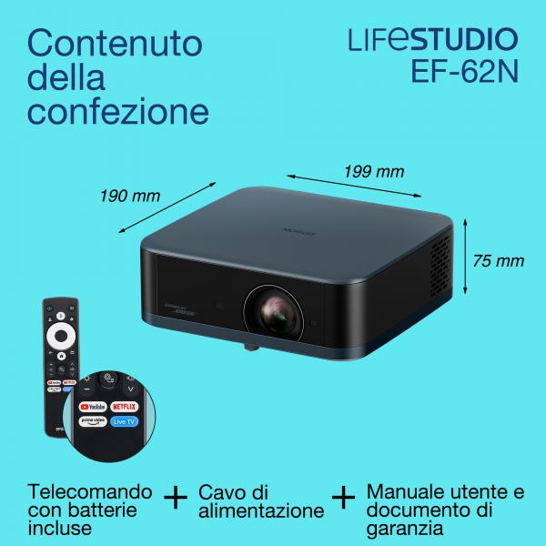 Epson EF-62N Lifestudio Pop Plus - 700 ANSI lumens- 3LCD- UHD 4K - 3840x2160- 5000000:1- 16:9- 700 ISO lumens [V11HB73440]