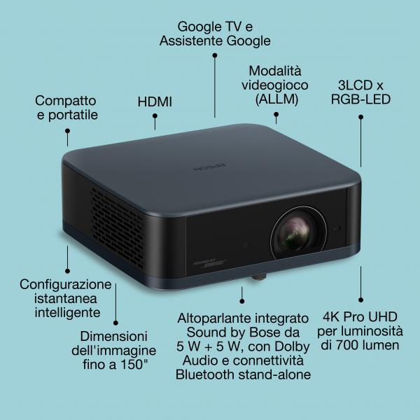 Epson EF-62N Lifestudio Pop Plus - 700 ANSI lumens- 3LCD- UHD 4K - 3840x2160- 5000000:1- 16:9- 700 ISO lumens [V11HB73440]