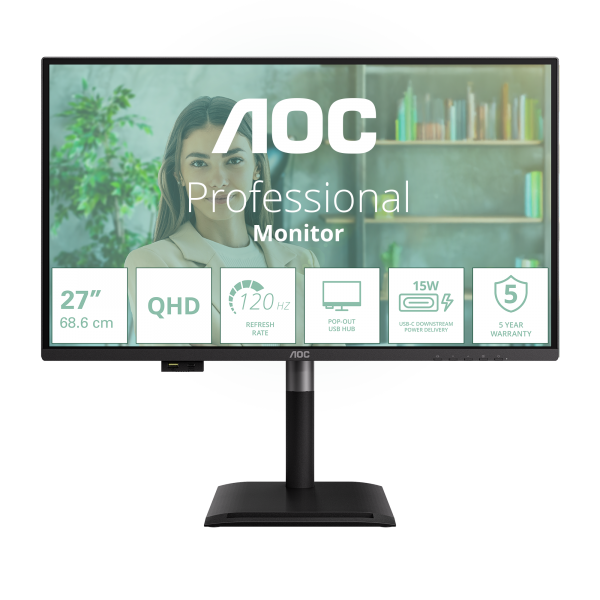 AOC Q27P4U Monitor PC 68,6 cm (27") 2560 x 1440 Pixel Wide Quad HD Nero [Q27P4U]
