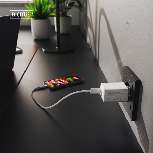 Digitus USB GaN Charger 30W - 1x USB-C - 1x USB-A - White [DA-10301]