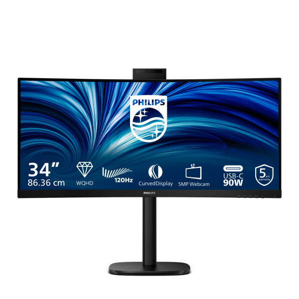 Philips 3000 Series - 34 inch - 3440x1440 - Wide Quad HD - USB-C Hub 90w - WebCam - HAS [34B2U3600CH/00]