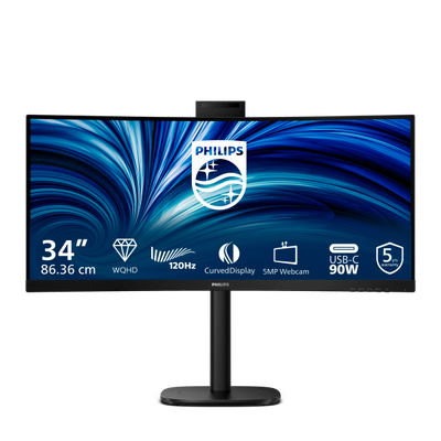 PHILIPS MONITOR CURVO 34 LED VA WQHD 21:9 4MS 300 CDM, REG ALTEZZA, WEBCAM, DP/HDMI, MULTIMEDIALE [34B2U3600CH]
