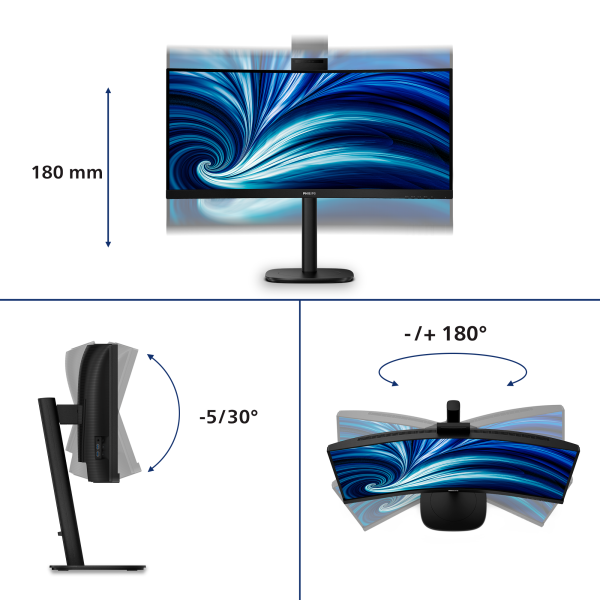 Philips 3000 Series - 34 inch - 3440x1440 - Wide Quad HD - USB-C Hub 90w - WebCam - HAS [34B2U3600CH/00]