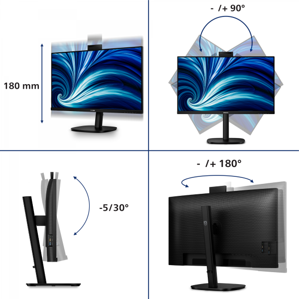 PHILIPS MONITOR 31,5 LED IPS QHD 16:9 4MS 350 CDM, PIVOT, USB-C HUB, WEBCAM, DP/HDMI, MULTIMEDIALE [32B2U3601H]