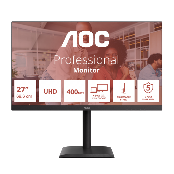 AOC E4 U27E4CV Monitor PC 68,6 cm (27") 3840 x 2160 Pixel 4K Ultra HD LED Nero [U27E4CV]