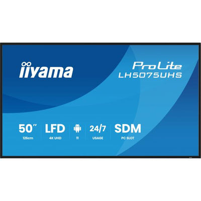 iiyama LH5075UHS-B2AG visualizzatore di messaggi Pannello piatto per segnaletica digitale 125,7 cm (49.5") LCD Wi-Fi 500 cd/m 4K Ultra HD Nero Processore integrato Android 11 24/7 [LH5075UHS-B2AG]