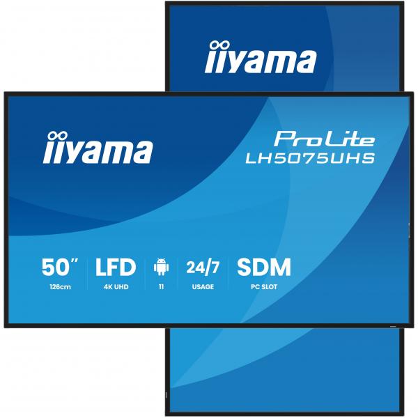 iiyama LH5075UHS-B2AG visualizzatore di messaggi Pannello piatto per segnaletica digitale 125,7 cm (49.5") LCD Wi-Fi 500 cd/m 4K Ultra HD Nero Processore integrato Android 11 24/7 [LH5075UHS-B2AG]