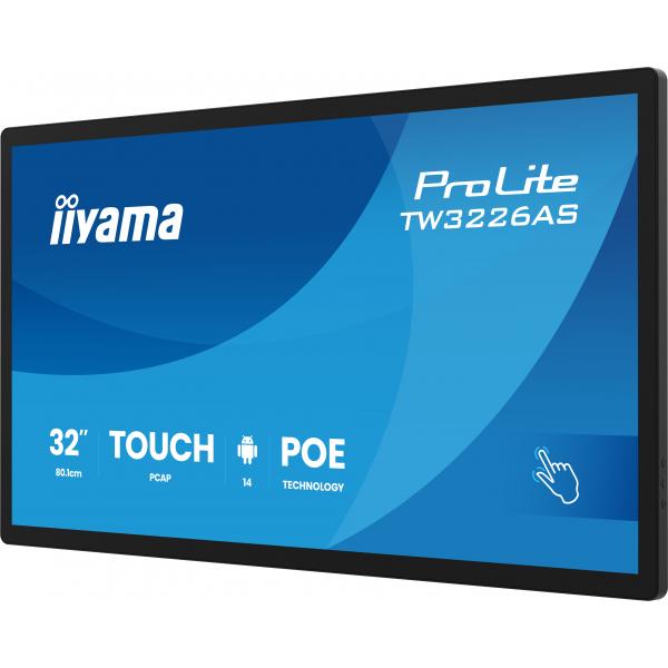 iiyama TW3226AS-B3P visualizzatore di messaggi Design chiosco 80 cm (31.5") LED Wi-Fi 430 cd/m Full HD Nero Touch screen Processore integrato Android 24/7 [TW3226AS-B3P]