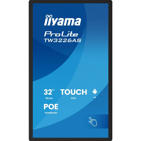iiyama TW3226AS-B3P visualizzatore di messaggi Design chiosco 80 cm (31.5") LED Wi-Fi 430 cd/m Full HD Nero Touch screen Processore integrato Android 24/7 [TW3226AS-B3P]