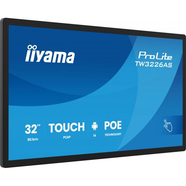 iiyama TW3226AS-B3P visualizzatore di messaggi Design chiosco 80 cm (31.5") LED Wi-Fi 430 cd/m Full HD Nero Touch screen Processore integrato Android 24/7 [TW3226AS-B3P]