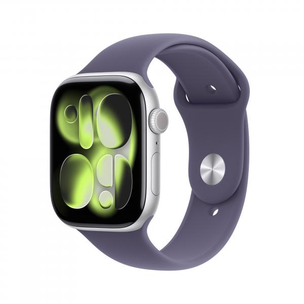 APPLE WATCH SERIES 11GPS46MMSILVER ALUMINIUM CASE WITH PURPLE FOG SPORT BAND, S/M [MEV94QL/A]