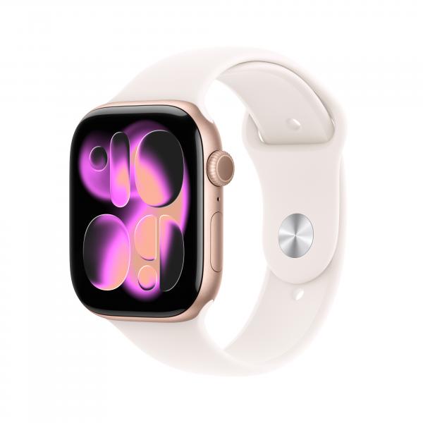 APPLE WATCH SERIES 11GPS E CELLULAR 46MM ROSE GOLD ALUMINIUM CASE WITH LIGHT BLUSH SPORT BAND, S/M [MFCG4QL/A]