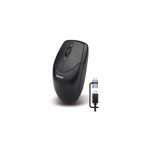 Hamlet XMICEU2-CX mouse Casa Ambidestro USB Type-A + USB Type-C Ottico 1000 DPI [XMICEU2-CX]