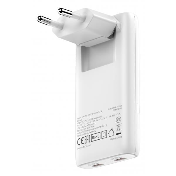 Verbatim 32355 Caricabatterie per dispositivi mobili Computer portatile, Smartphone, Tablet Bianco AC Ricarica rapida Interno [32355]