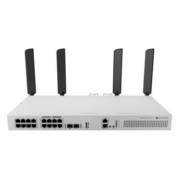 Mikrotik - Switch rack 17 porte 1G (8 PoE-out), 2 porte 10G SFP+, Wi-Fi 6 dual band 4x4 MIMO, quad-core ARM 2.2 GHz, 1GB RAM DDR3, USB 3.0, dual AC 100-240V alimentazione, RouterOS v7 L5, [CRS418-8P-8G-2S+5axQ2axQ-RM]