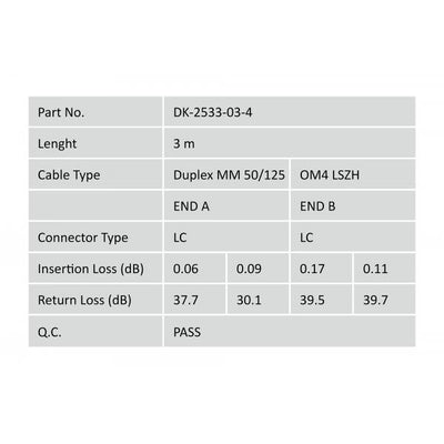 Digitus FO patch cord - duplex - LC to LC MM OM4 50/125  - 3 m [DK-2533-03-4]