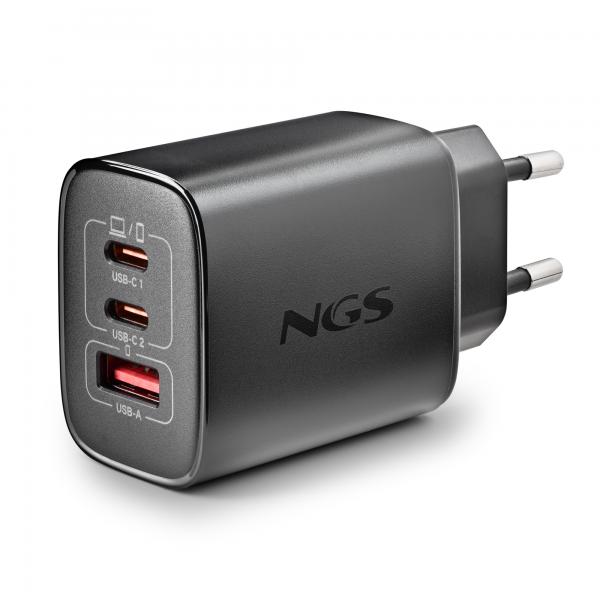NGS ERA 65W: CARICATORE GaN DA PARETE UNIVERSALE DA 65W CON 3 porte: 2x USB-C + USB-A [ERA65WBLACK]