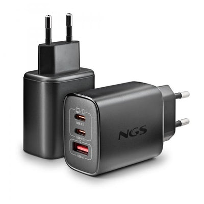 NGS ERA 65W: CARICATORE GaN DA PARETE UNIVERSALE DA 65W CON 3 porte: 2x USB-C + USB-A [ERA65WBLACK]