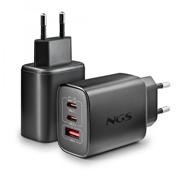 NGS ERA 65W: CARICATORE GaN DA PARETE UNIVERSALE DA 65W CON 3 porte: 2x USB-C + USB-A [ERA65WBLACK]