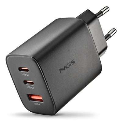 NGS ERA 65W: CARICATORE GaN DA PARETE UNIVERSALE DA 65W CON 3 porte: 2x USB-C + USB-A [ERA65WBLACK]