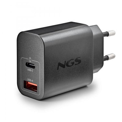 NGS ERA 30W BLACK: CARICATORE GaN DA PARETE UNIVERSALE DA 30W con 2 porte: USB-C + USB-A [ERA30WBLACK]