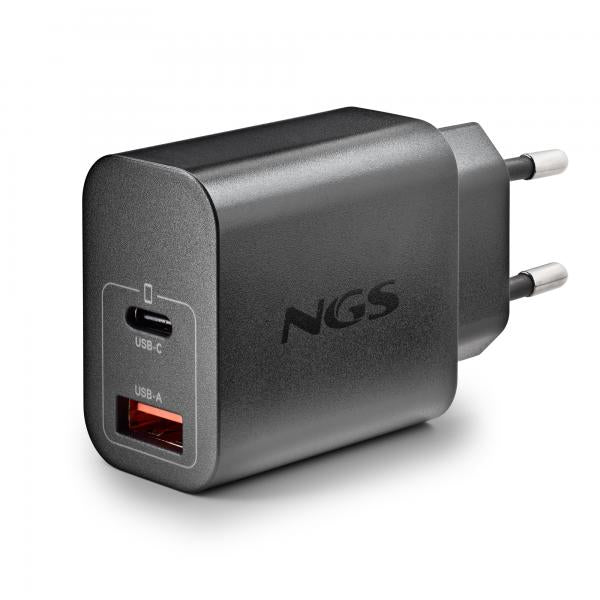 NGS ERA 30W BLACK: CARICATORE GaN DA PARETE UNIVERSALE DA 30W con 2 porte: USB-C + USB-A [ERA30WBLACK]