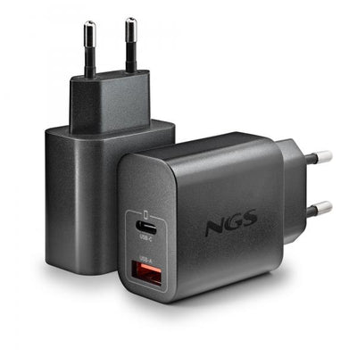 NGS ERA 30W BLACK: CARICATORE GaN DA PARETE UNIVERSALE DA 30W con 2 porte: USB-C + USB-A [ERA30WBLACK]