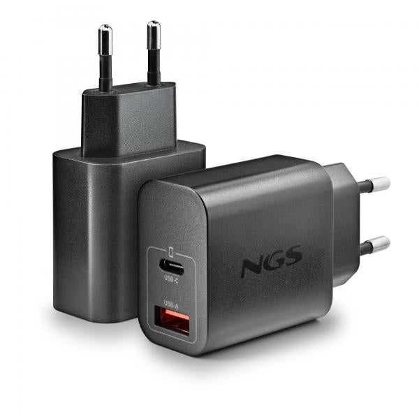 NGS ERA 30W BLACK: CARICATORE GaN DA PARETE UNIVERSALE DA 30W con 2 porte: USB-C + USB-A [ERA30WBLACK]