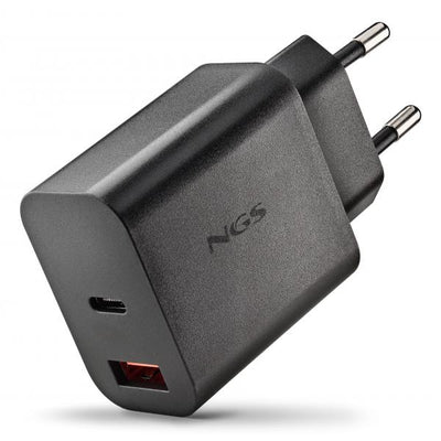 NGS ERA 30W BLACK: CARICATORE GaN DA PARETE UNIVERSALE DA 30W con 2 porte: USB-C + USB-A [ERA30WBLACK]