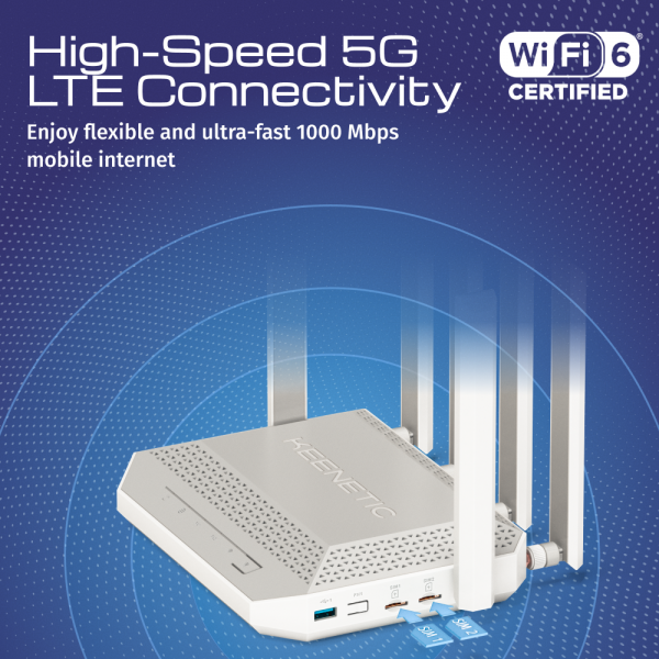 Keenetic Hero 5G Modem Router 5G Wi-Fi 6 Mesh AX3000 con 2 slot SIM, 1 porta 2,5G e smart switch 4 porte a 1Gb, porte USB 3.0 e 2.0 multifunzione [KN-4110-01-EU]