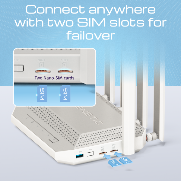 Keenetic Hero 5G Modem Router 5G Wi-Fi 6 Mesh AX3000 con 2 slot SIM, 1 porta 2,5G e smart switch 4 porte a 1Gb, porte USB 3.0 e 2.0 multifunzione [KN-4110-01-EU]